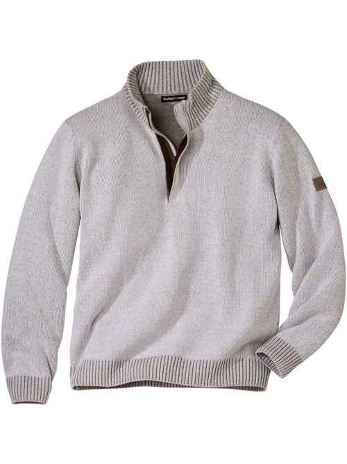 Jersey de punto de algodón jaspeado con cuello camionero - Kiabi Jersey de punto de algodón jaspeado con cuello camionero - Kiabi