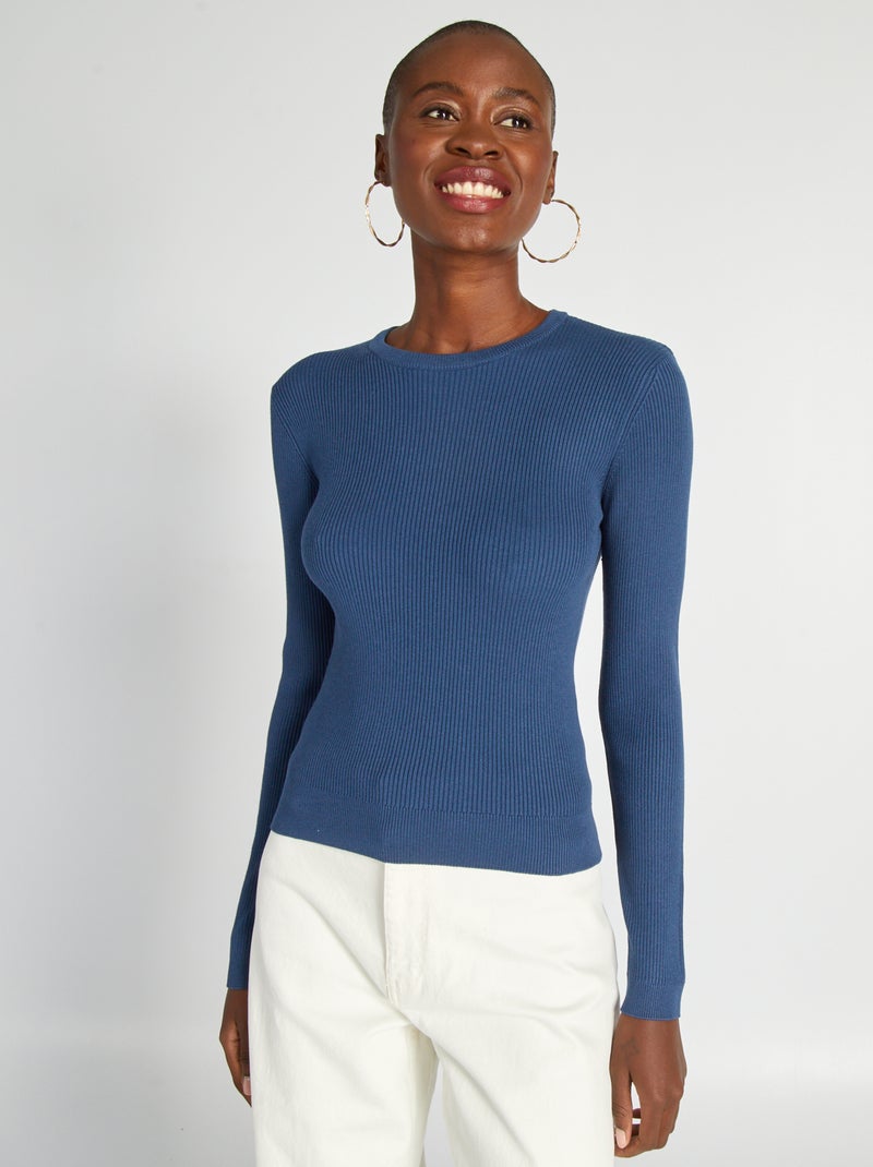 Jersey de punto de canalé azul oscuro - Kiabi
