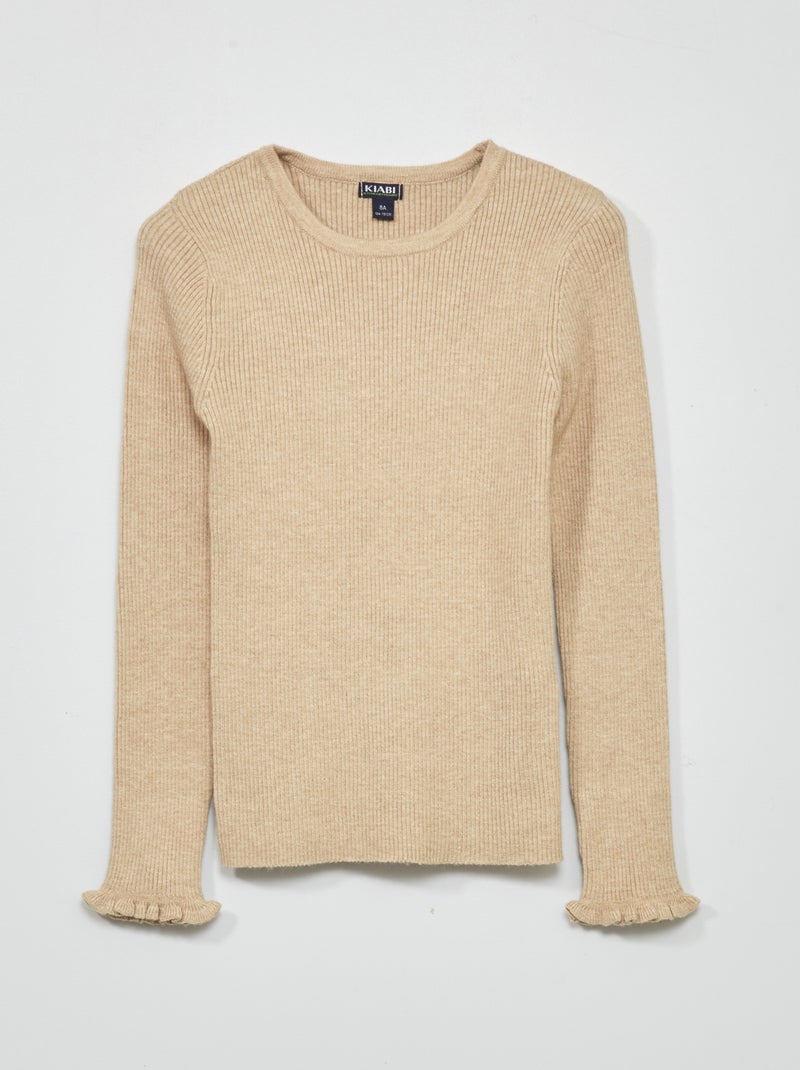 Jersey de punto de canalé Beige - Kiabi