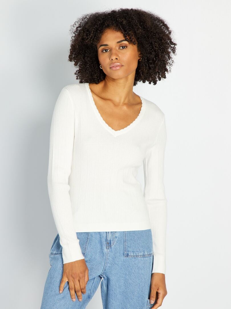 Jersey de punto de canalé BLANCO - Kiabi