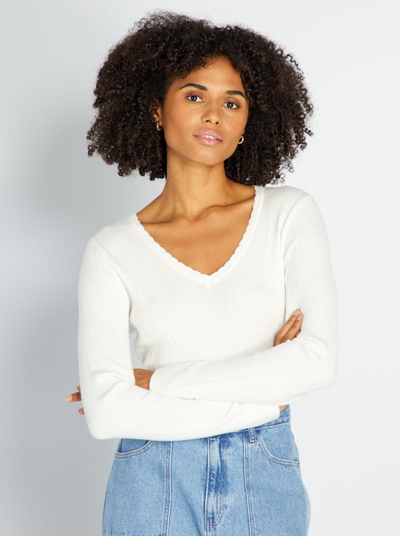 Jersey de punto de canalé BLANCO - Kiabi