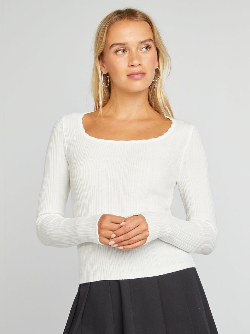 Jersey de punto de canalé BLANCO - Kiabi