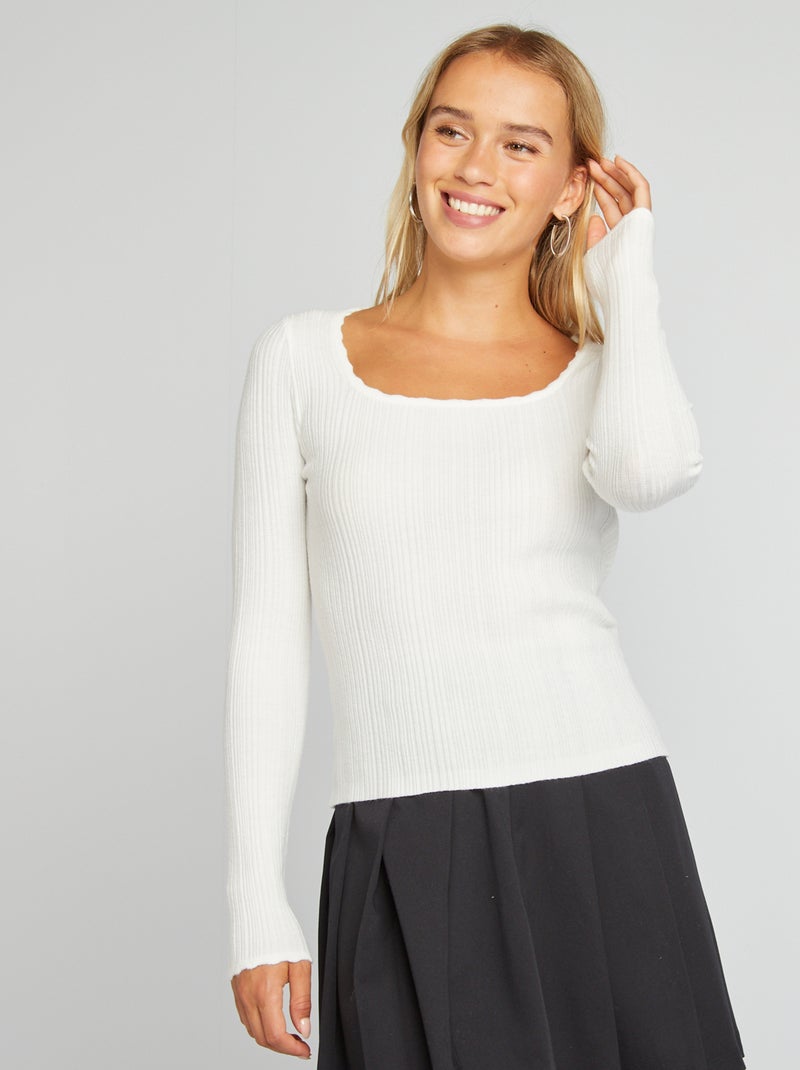 Jersey de punto de canalé BLANCO - Kiabi