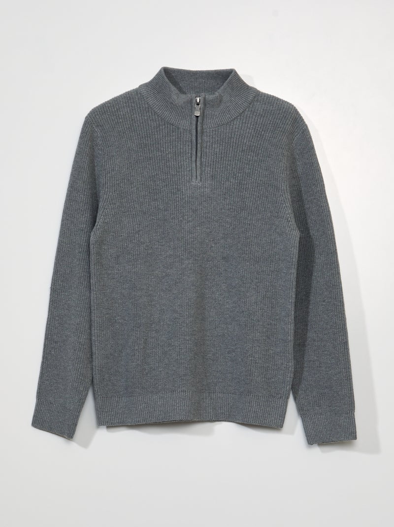 Jersey de punto de canalé con cremallera en el cuello GRIS - Kiabi