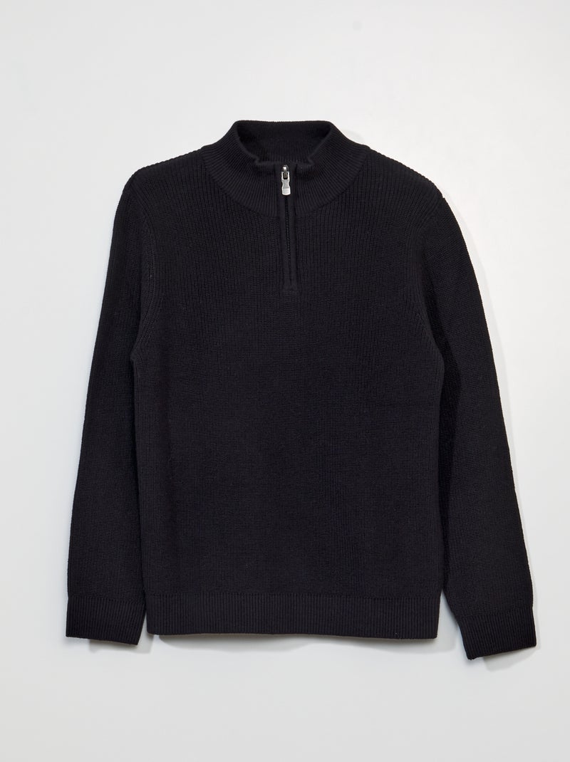Jersey de punto de canalé con cremallera en el cuello negro - Kiabi