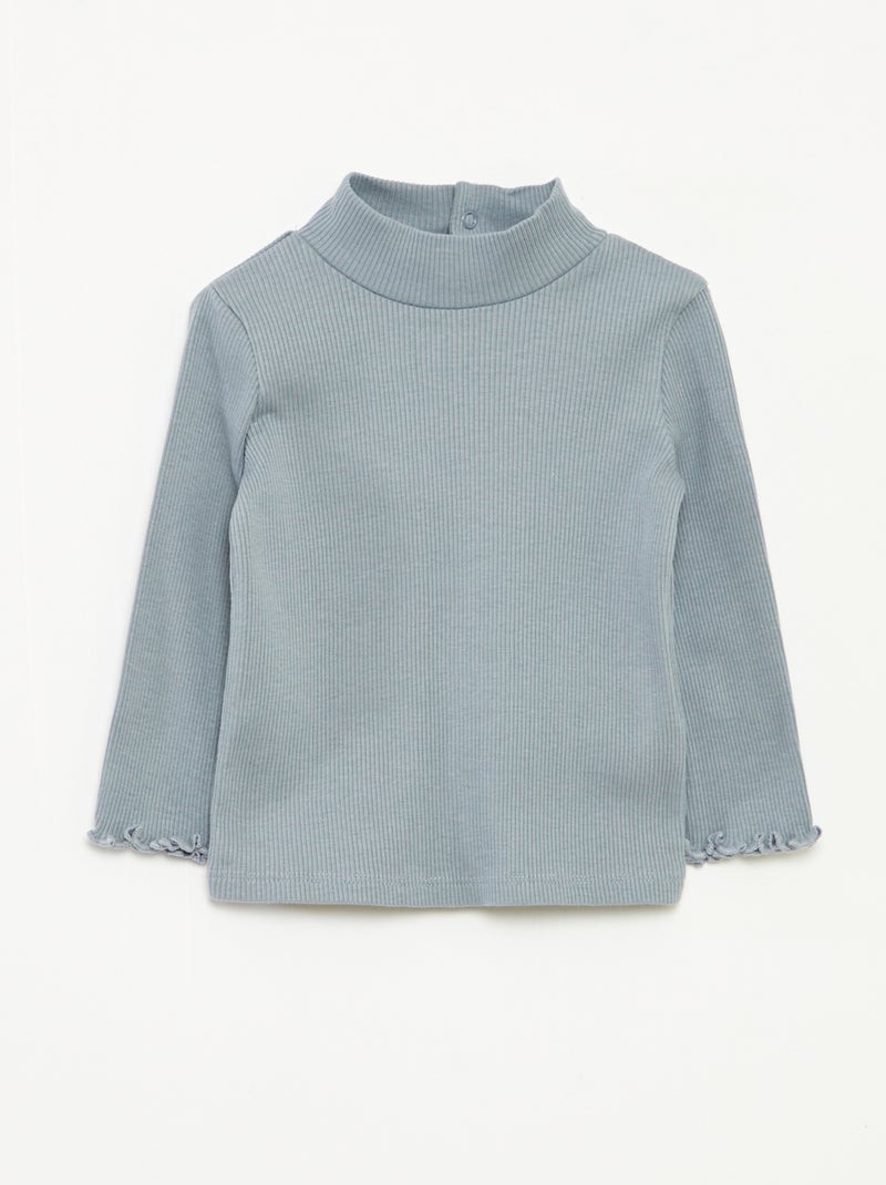 Jersey de punto de canalé con cuello alto Azul - Kiabi