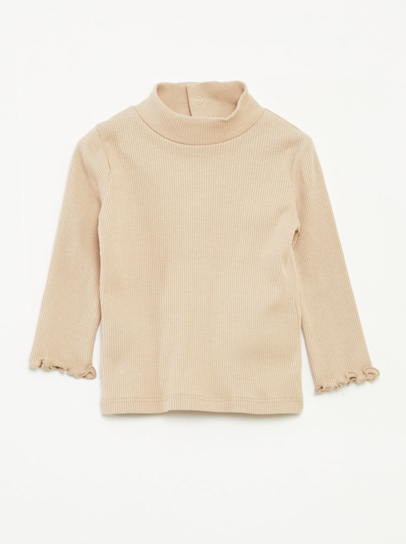 Jersey de punto de canalé con cuello alto Beige - Kiabi