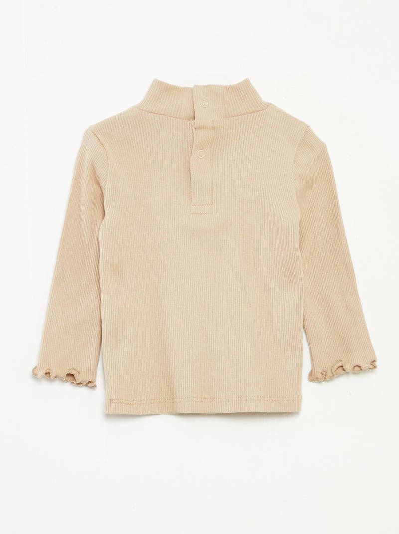 Jersey de punto de canalé con cuello alto Beige - Kiabi