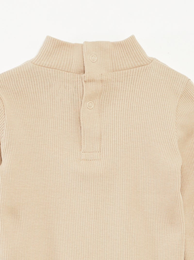Jersey de punto de canalé con cuello alto Beige - Kiabi