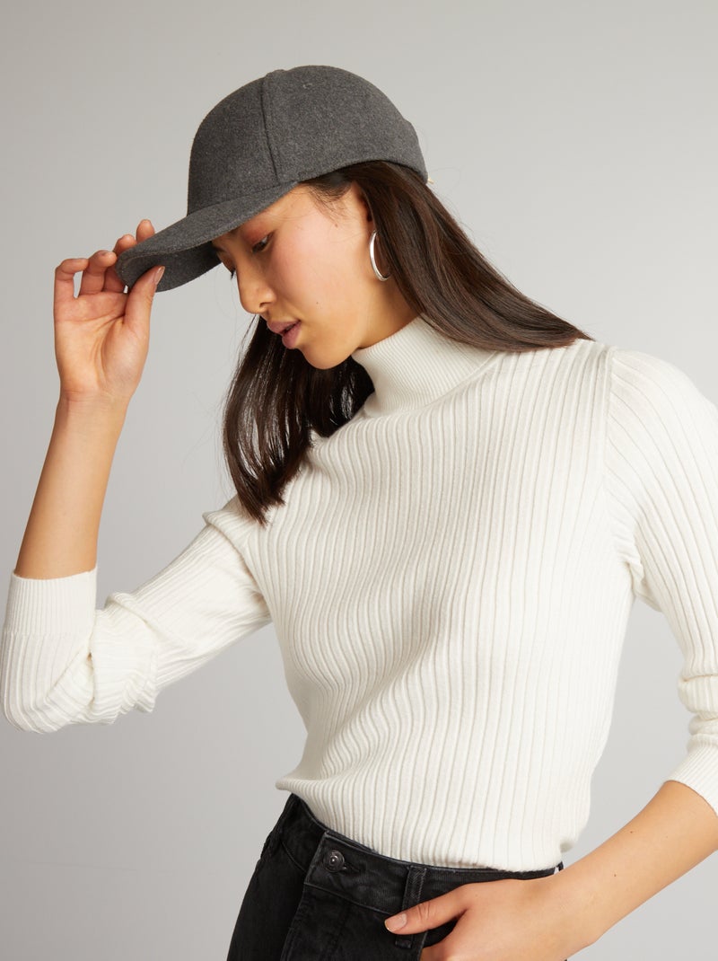 Jersey de punto de canalé con cuello alto BLANCO - Kiabi