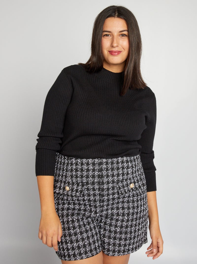 Jersey de punto de canalé con cuello alto negro - Kiabi