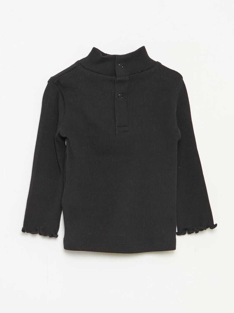 Jersey de punto de canalé con cuello alto negro - Kiabi