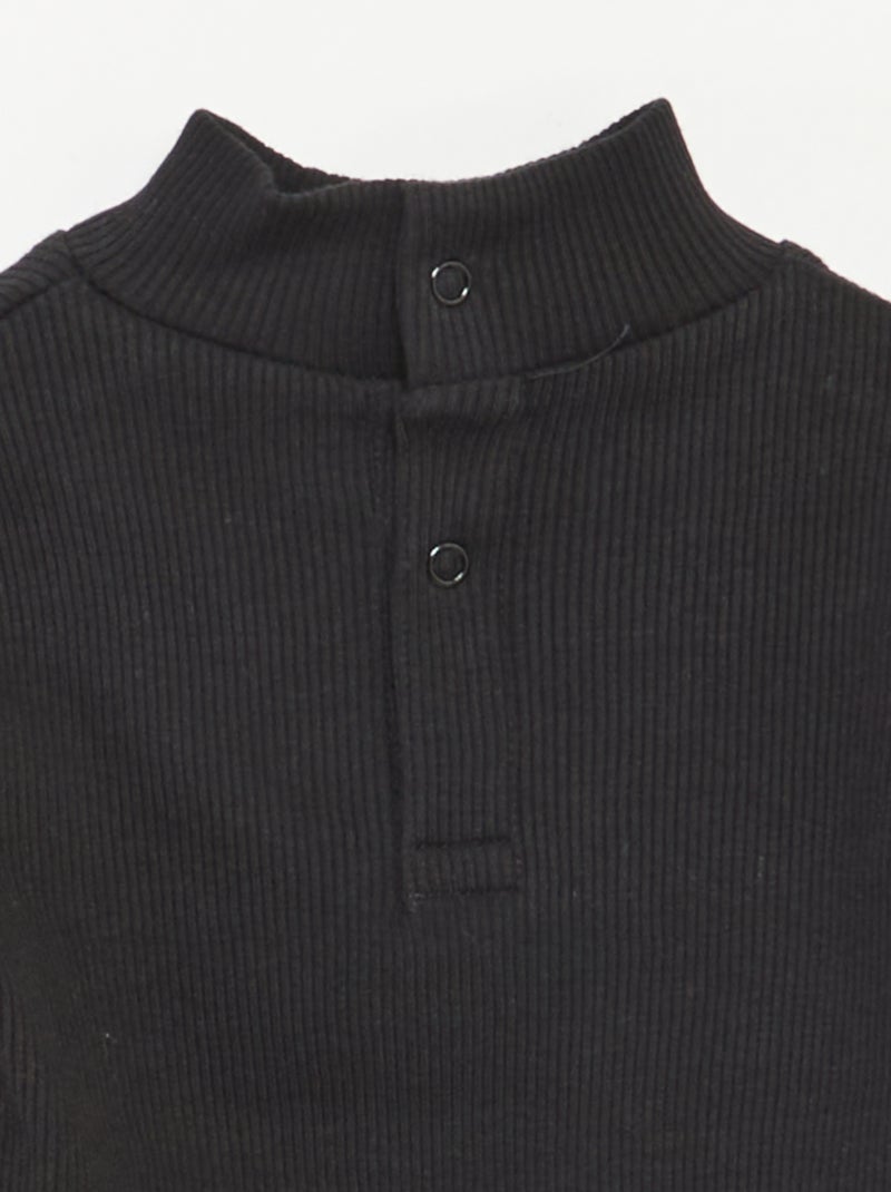 Jersey de punto de canalé con cuello alto negro - Kiabi