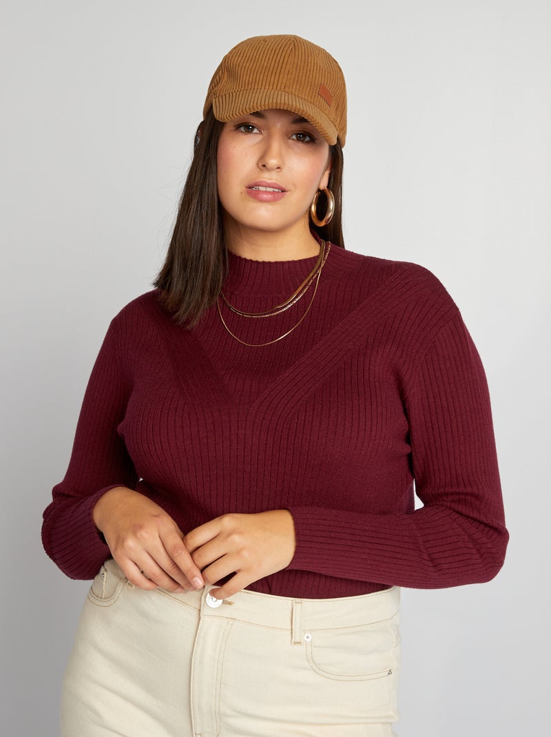 Jersey de punto de canalé con cuello alto ROJO - Kiabi