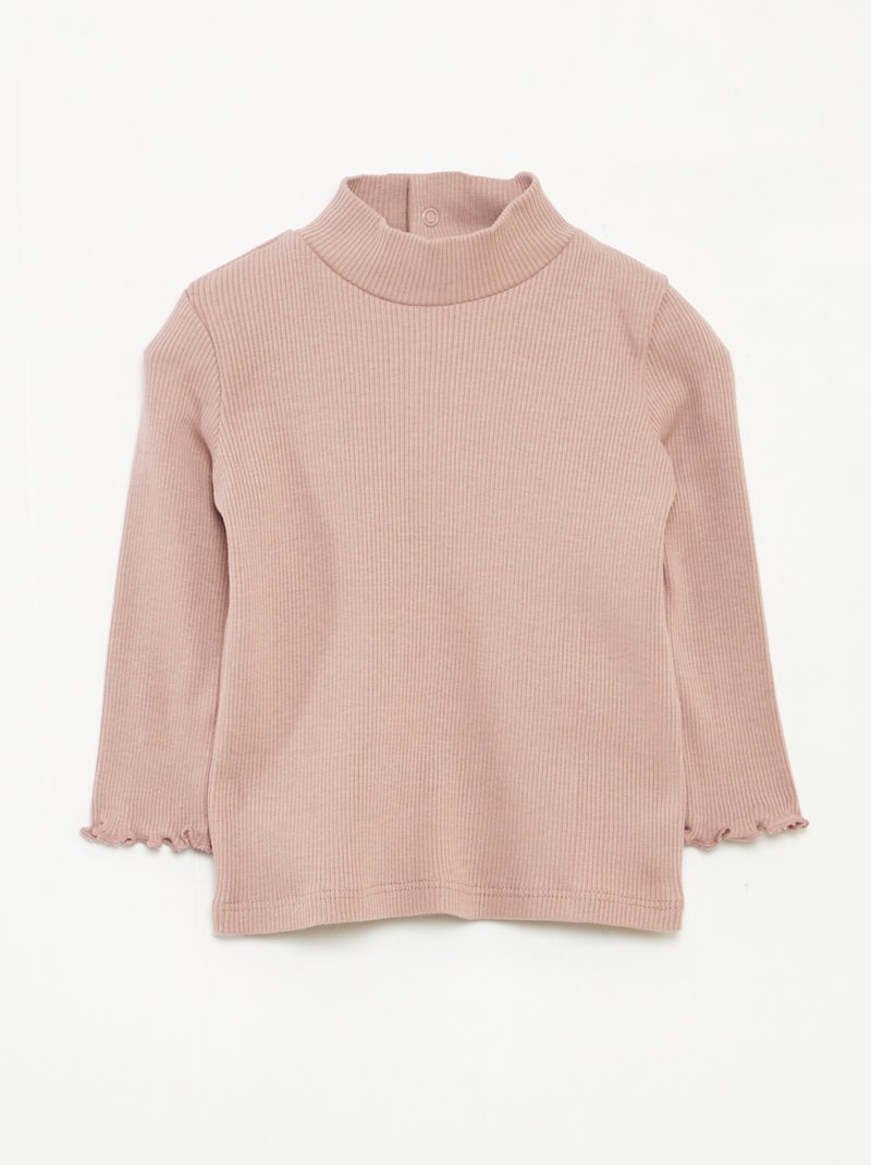 Jersey de punto de canalé con cuello alto Rosa - Kiabi