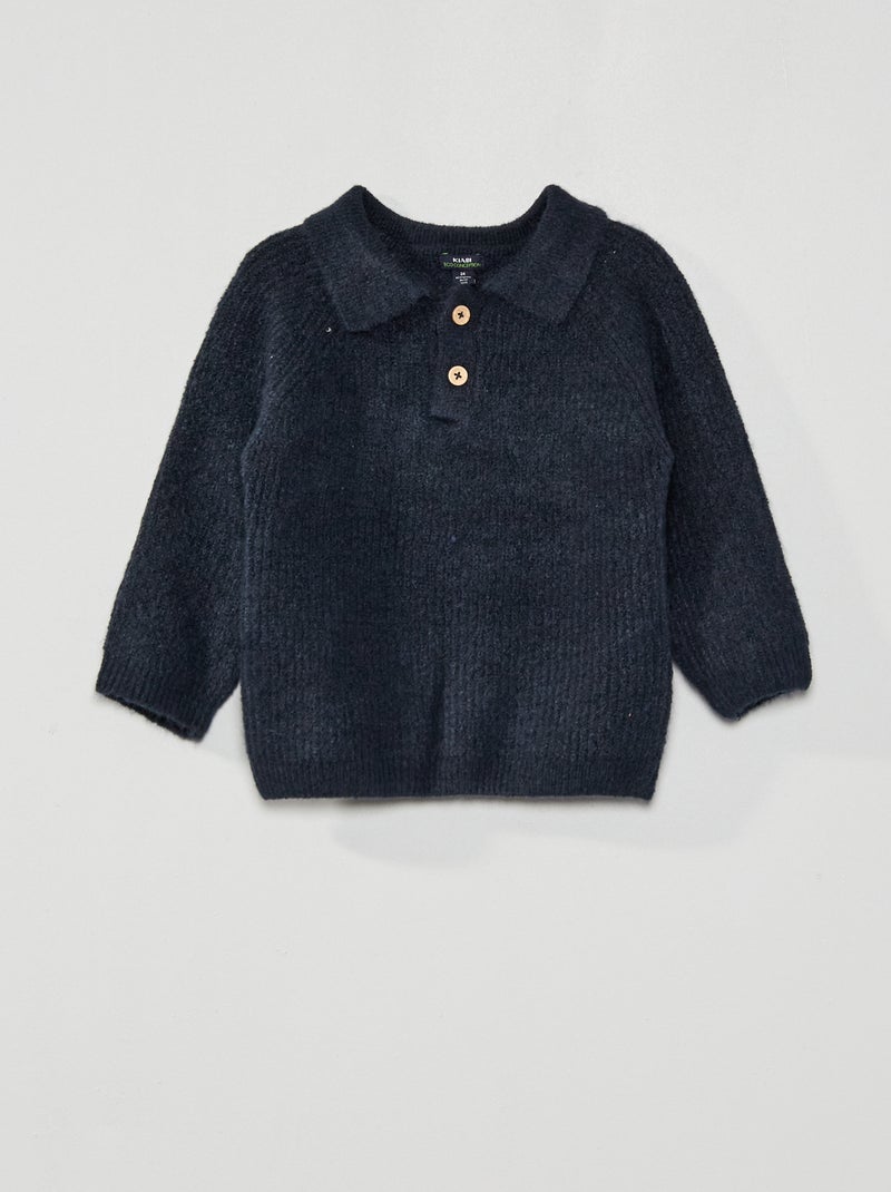 Jersey de punto de canalé con cuello AZUL - Kiabi