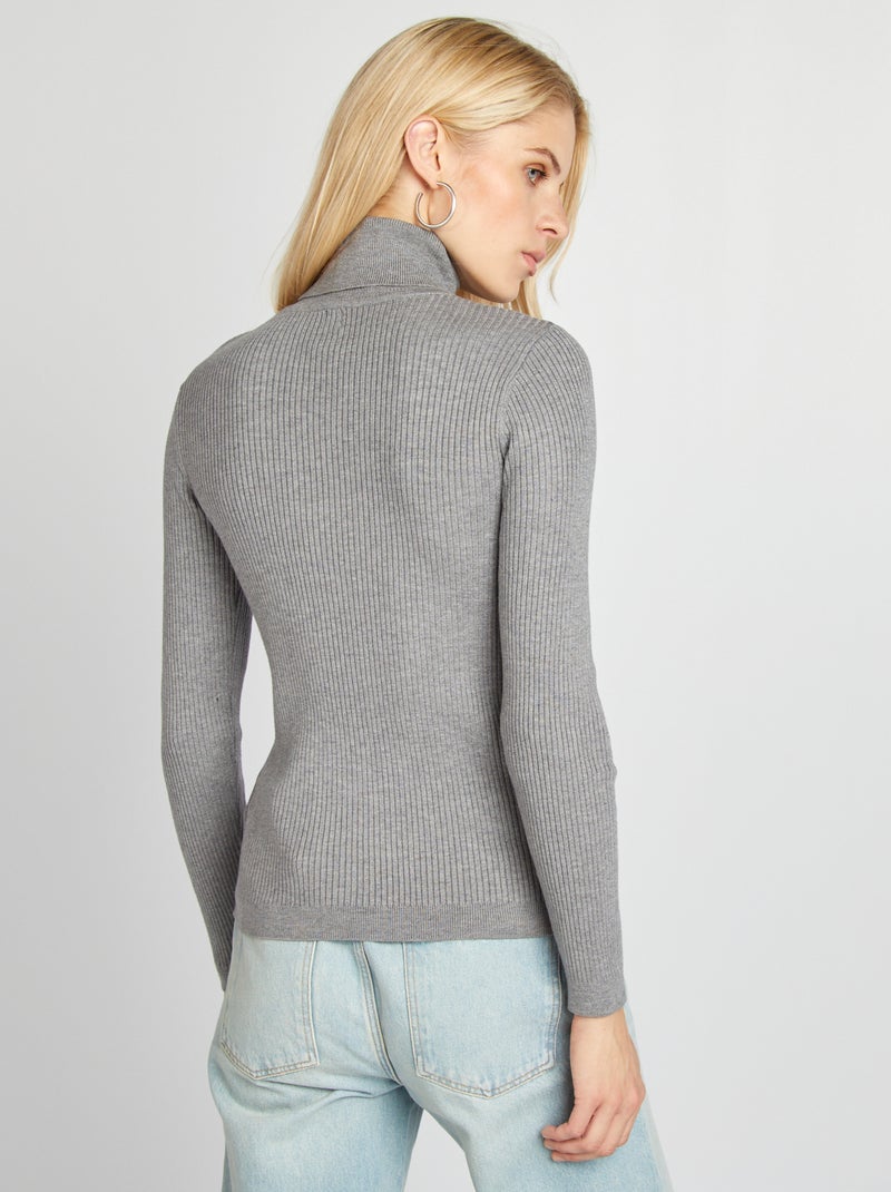 Jersey de punto de canalé de cuello vuelto GRIS - Kiabi