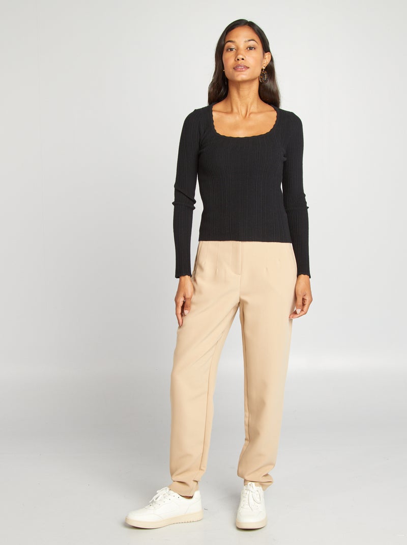 Jersey de punto de canalé negro - Kiabi