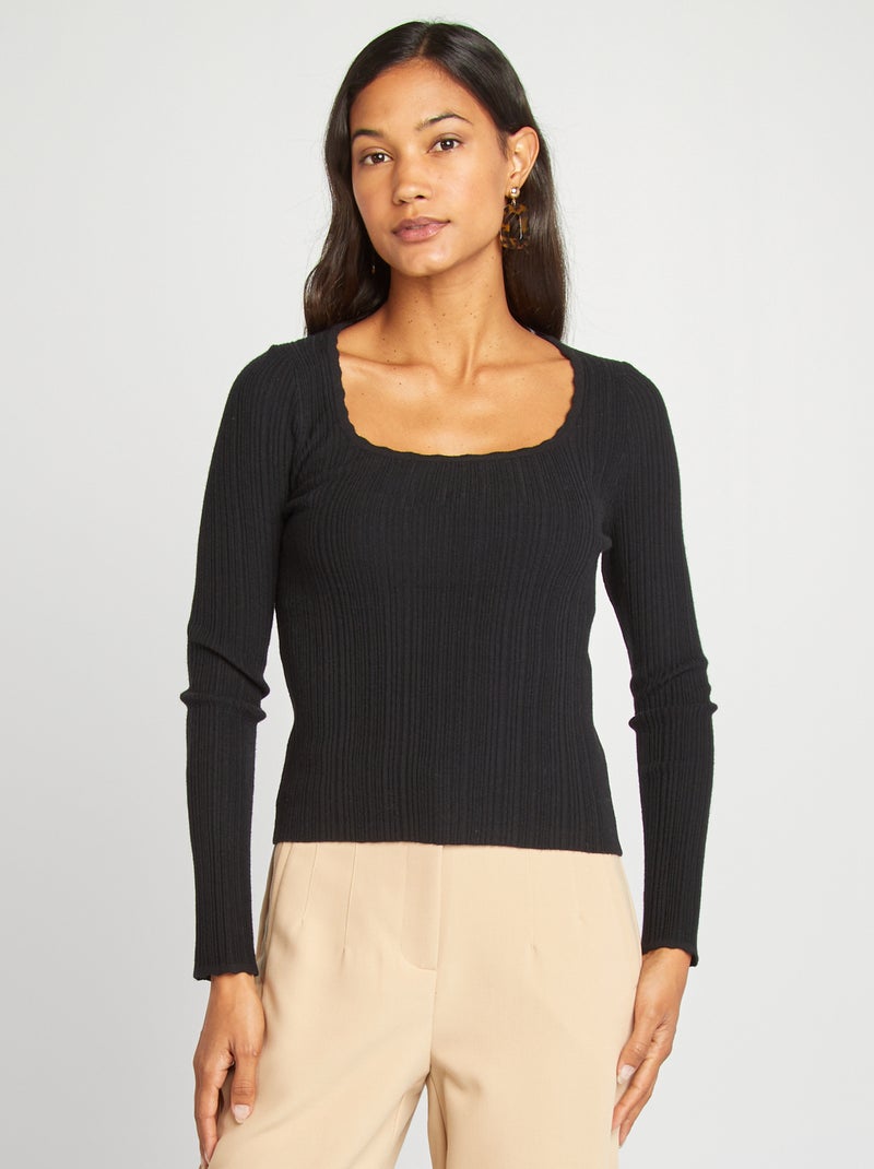 Jersey de punto de canalé negro - Kiabi