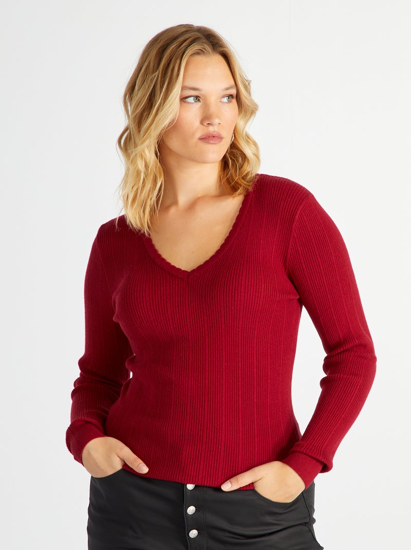 Jersey de punto de canalé ROJO - Kiabi