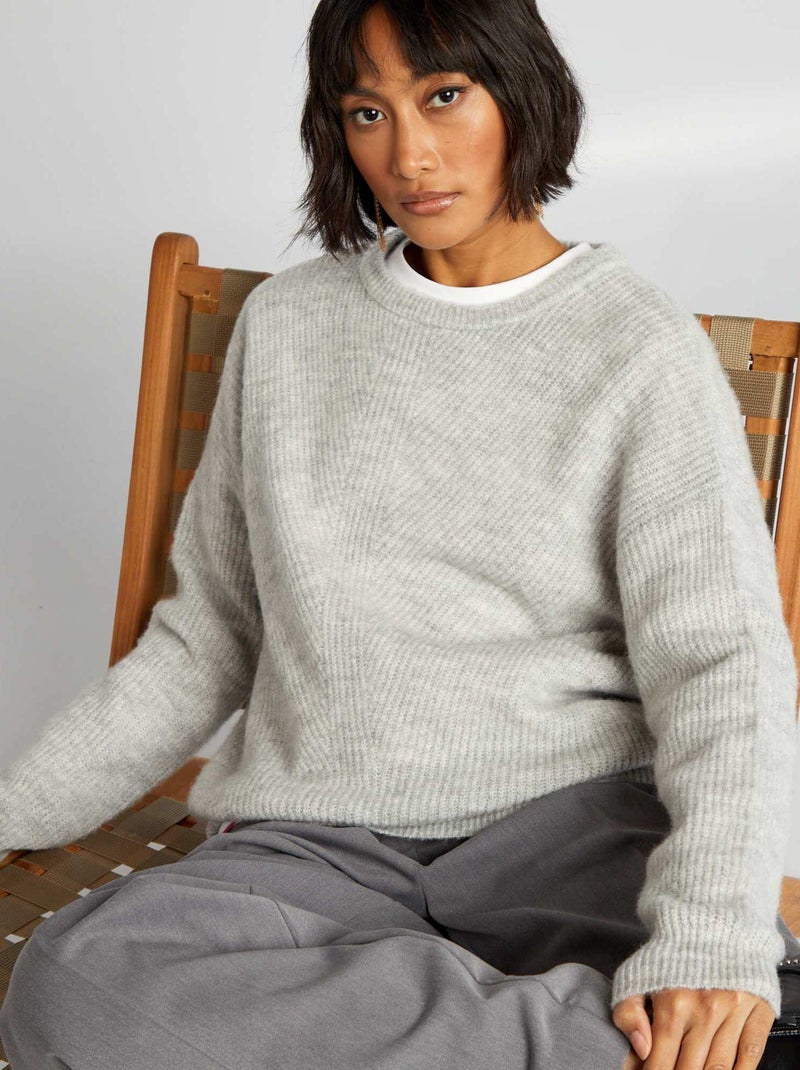 Jersey de punto de canalé suave GRIS - Kiabi