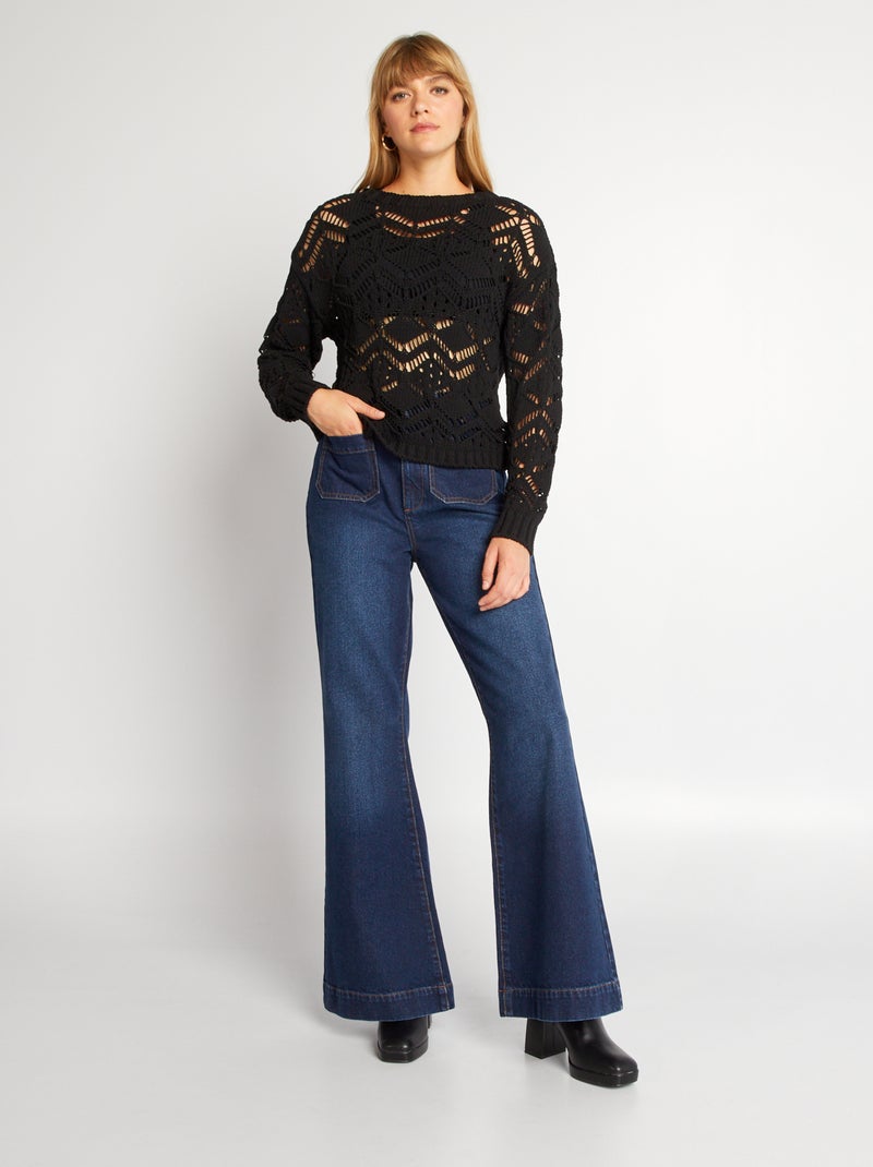 Jersey de punto de croché negro - Kiabi