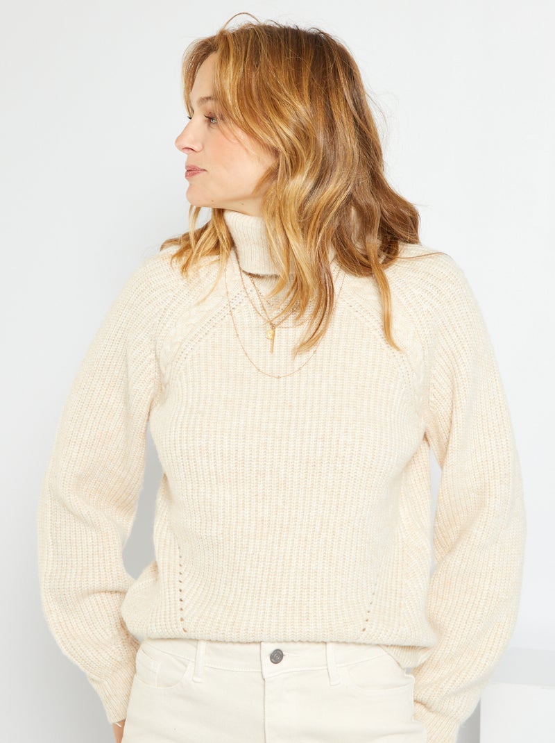 Jersey de punto de cuello vuelto BEIGE - Kiabi