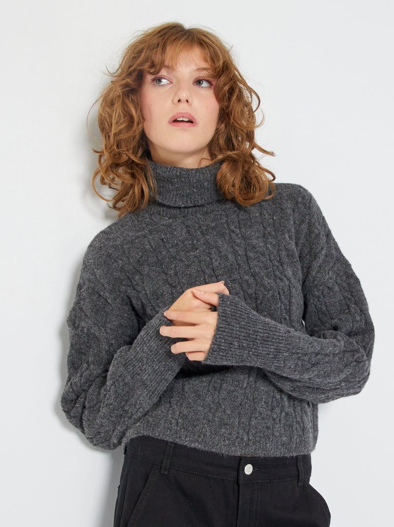 Jersey de punto de cuello vuelto GRIS - Kiabi