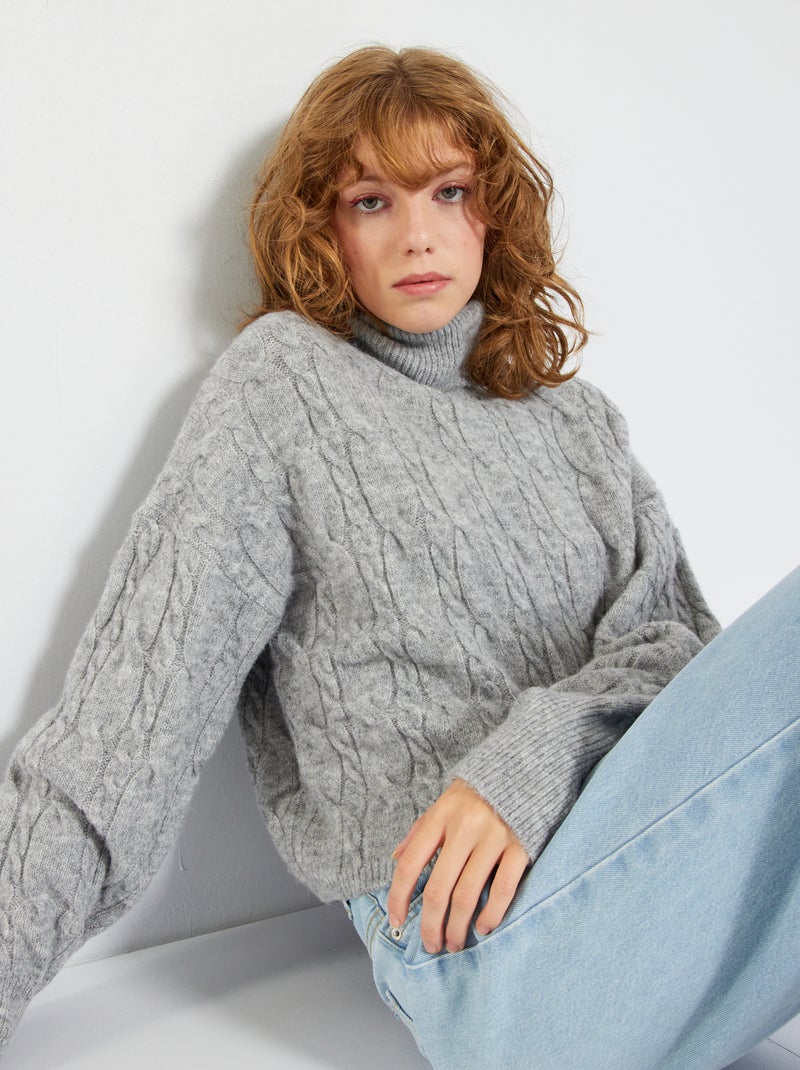 Jersey de punto de cuello vuelto GRIS - Kiabi