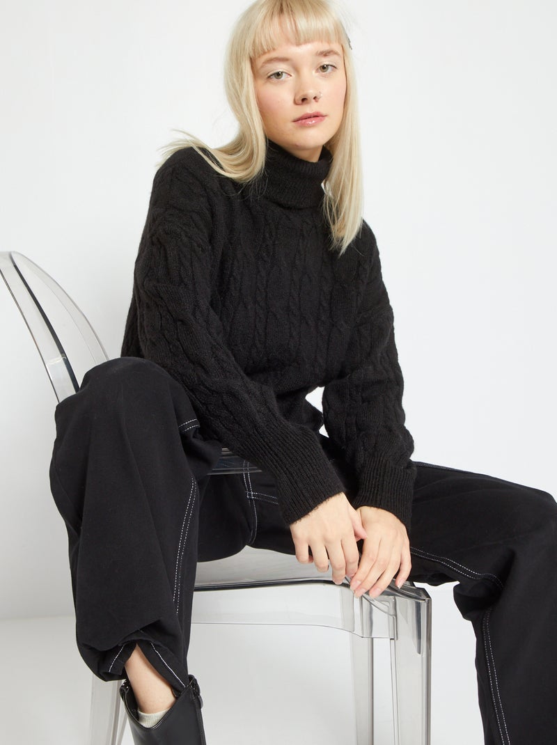 Jersey de punto de cuello vuelto Negro - Kiabi