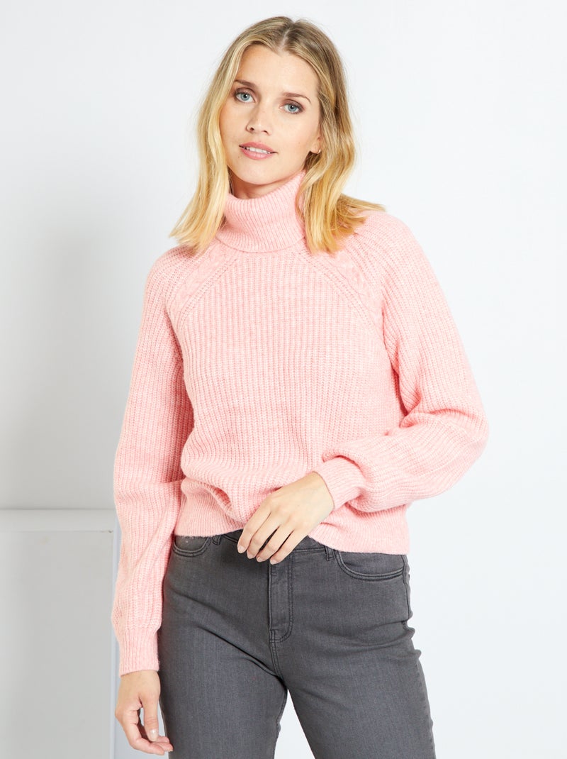 Jersey de punto de cuello vuelto ROSA - Kiabi