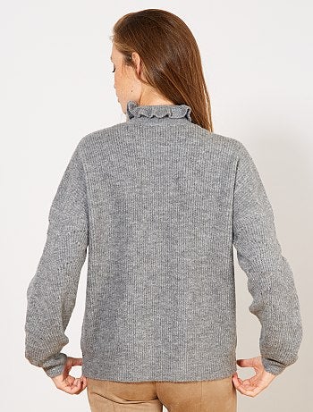 Jersey de punto de fantasía con volante en el cuello. - Kiabi