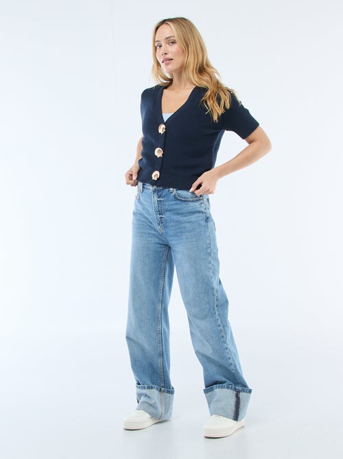 Jersey de punto de manga corta abotonado - Kiabi