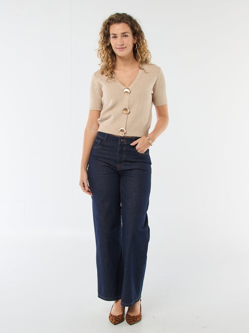 Jersey de punto de manga corta abotonado - Kiabi