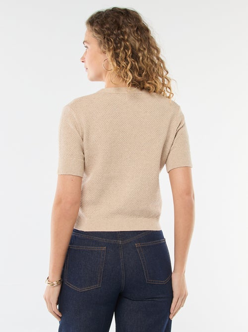 Jersey de punto de manga corta abotonado - Kiabi