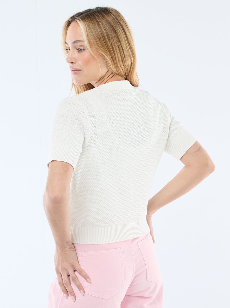 Jersey de punto de manga corta abotonado Blanco - Kiabi