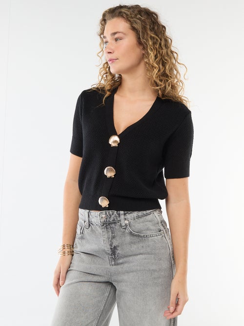 Jersey de punto de manga corta abotonado - Kiabi