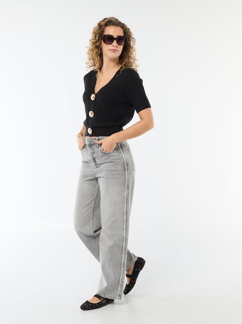 Jersey de punto de manga corta abotonado - Kiabi