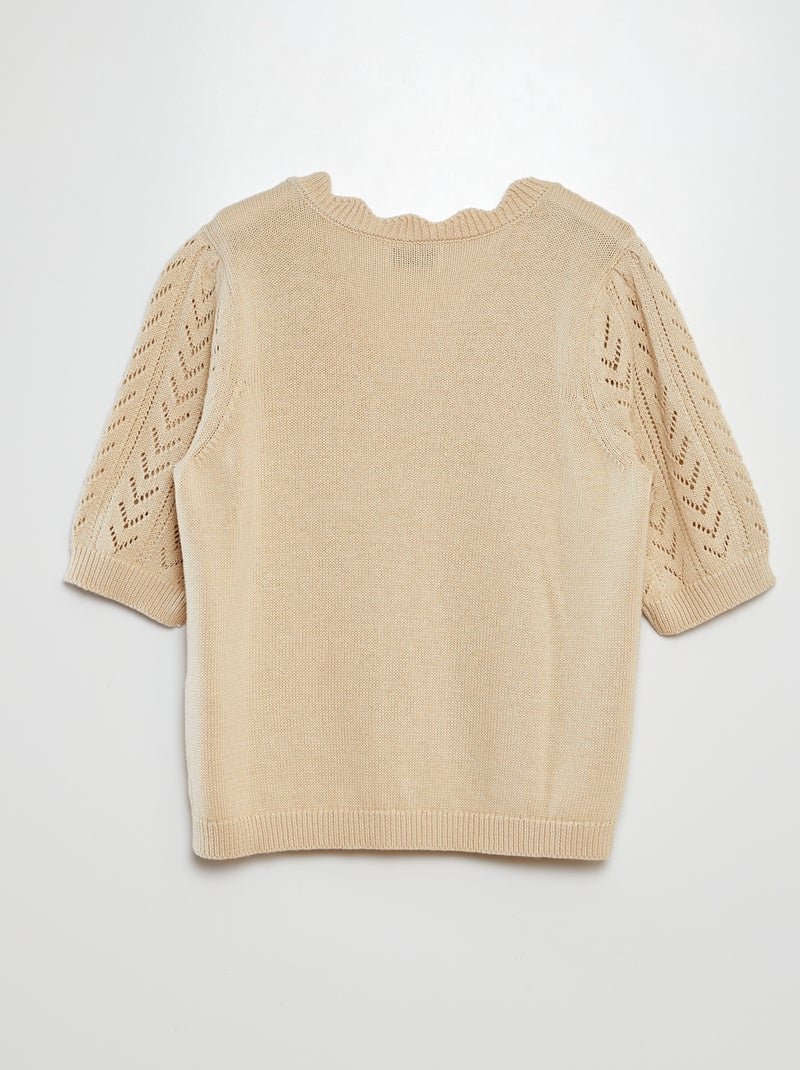 Jersey de punto de manga corta con cuello de pico 'JDY' BEIGE - Kiabi