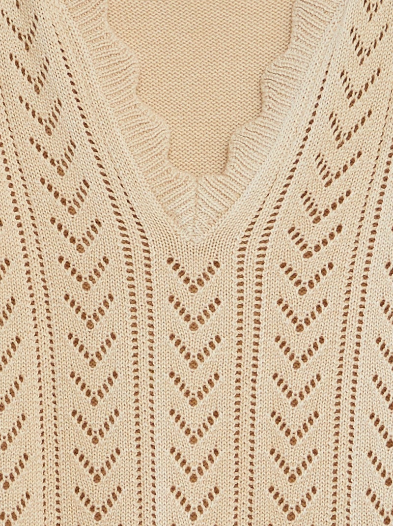 Jersey de punto de manga corta con cuello de pico 'JDY' BEIGE - Kiabi