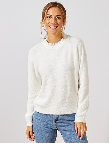 Jersey de punto de pelo con cuello de encaje - Kiabi