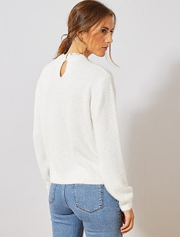 Jersey de punto de pelo con cuello de encaje - Kiabi