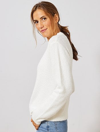 Jersey de punto de pelo con cuello de encaje - Kiabi