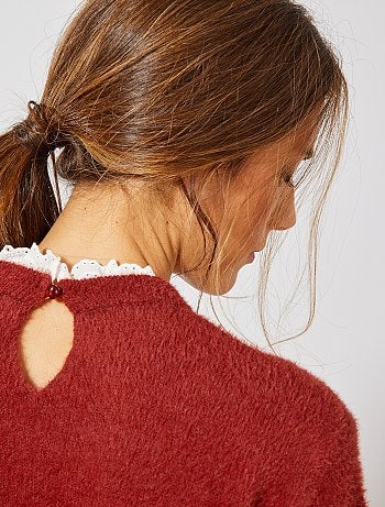 Jersey de punto de pelo con cuello de encaje - Kiabi