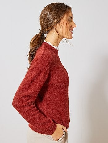 Jersey de punto de pelo con cuello de encaje - Kiabi