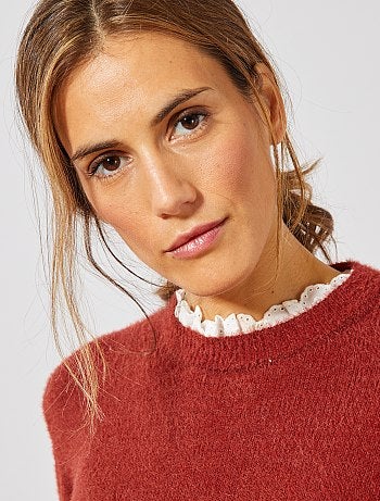 Jersey de punto de pelo con cuello de encaje - Kiabi