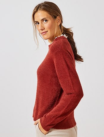 Jersey de punto de pelo con cuello de encaje - Kiabi