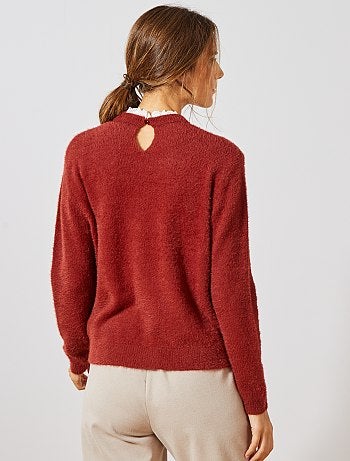 Jersey de punto de pelo con cuello de encaje - Kiabi