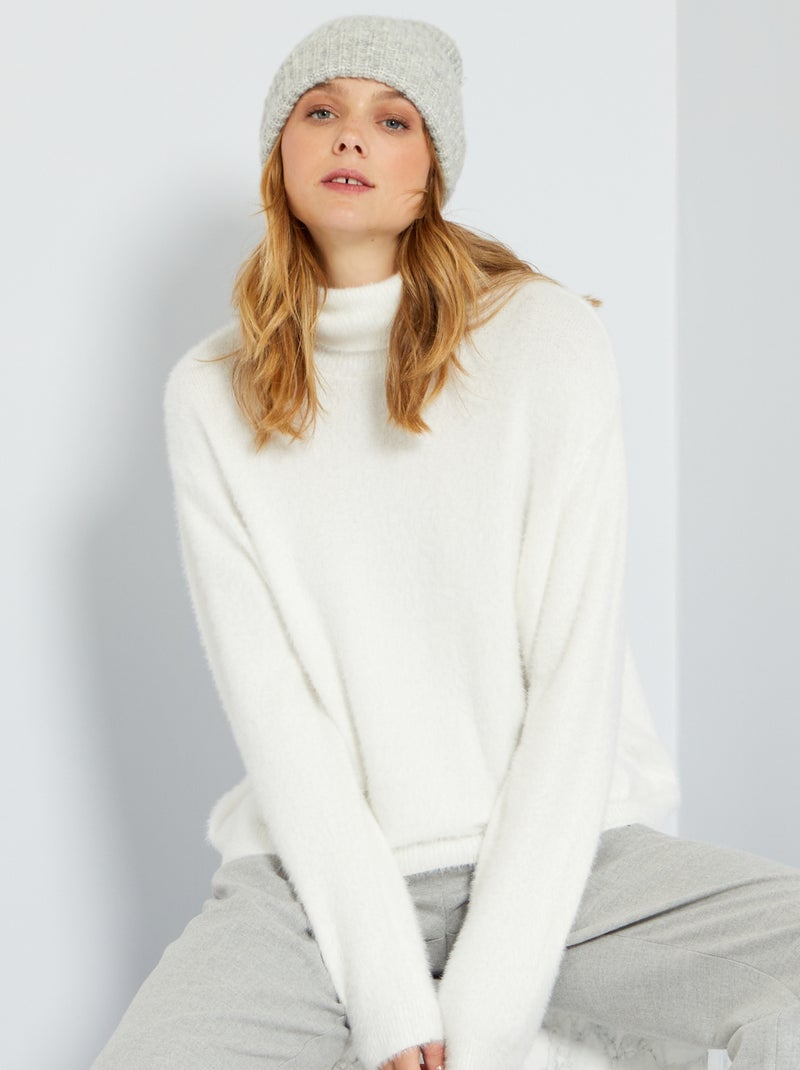 Jersey de punto de pelo con cuello vuelto BLANCO - Kiabi