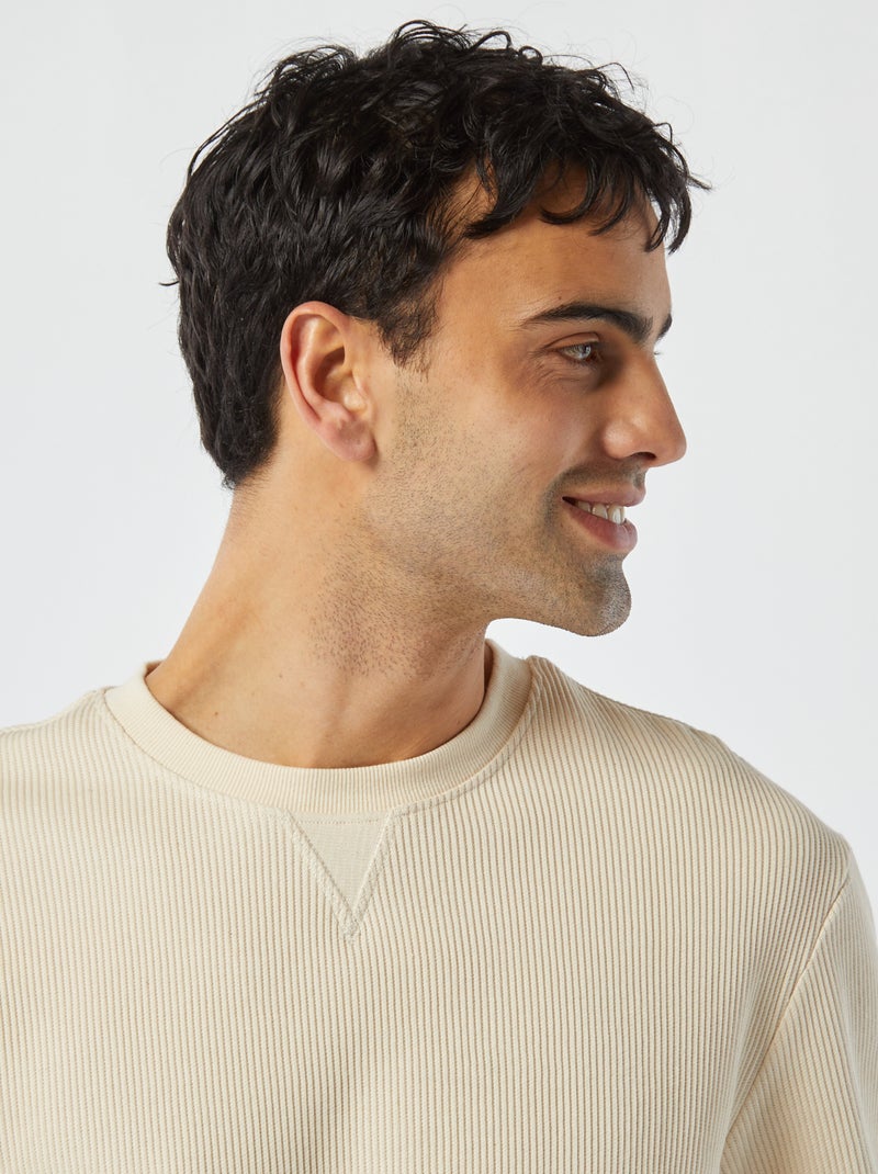 Jersey de punto de piqué con cuello redondo BLANCO - Kiabi